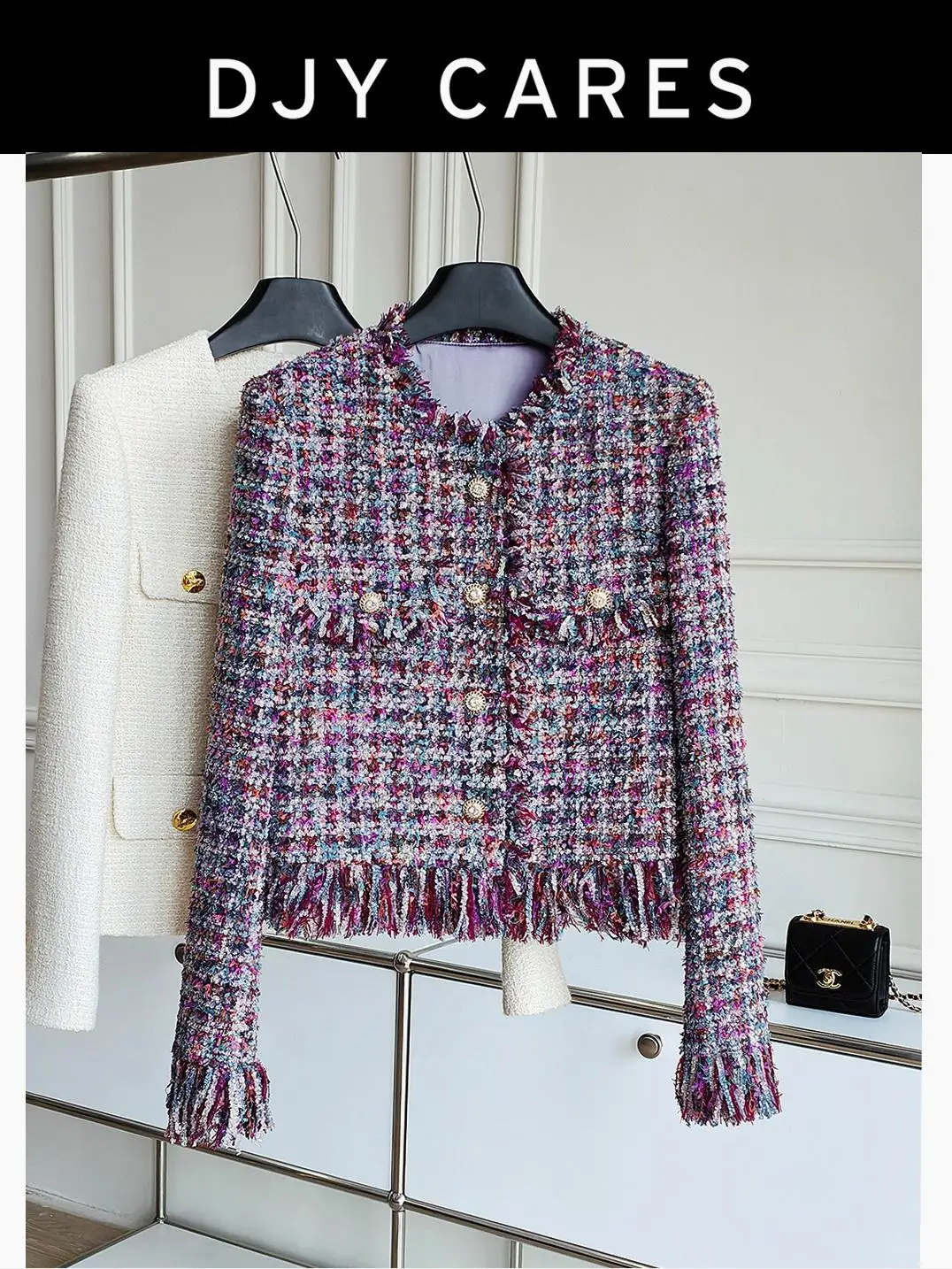 New Coarse tweed elegant purple heavy design jacket short top big  size