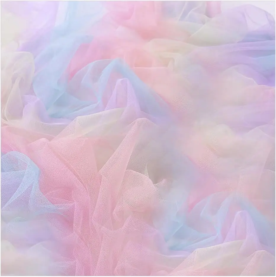 

1 Yard White & Blue 1.5m Rainbow Printed Tulle Fabric for Kids Dress DIY