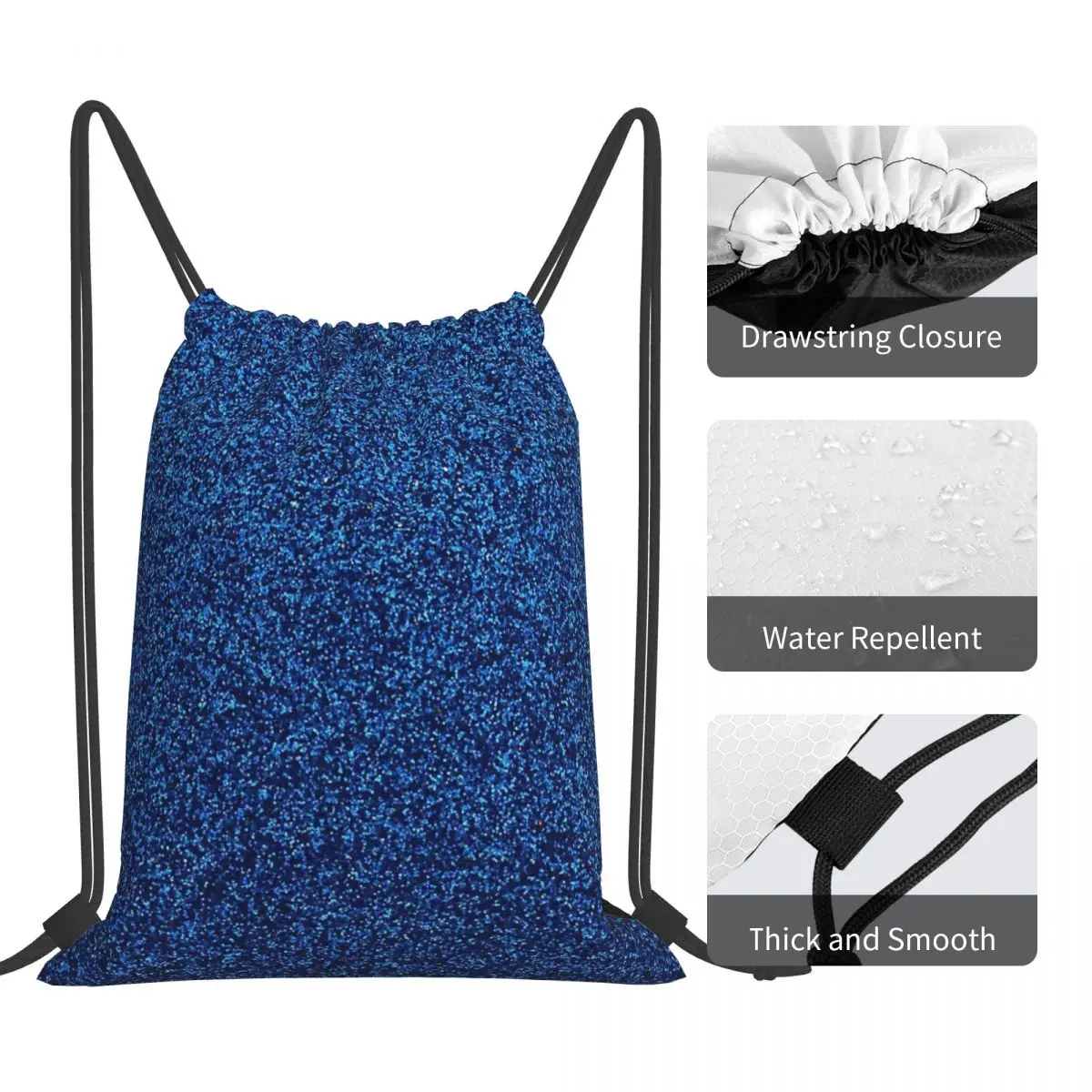 A Little Blue Glitter Backpacks Casual Portable Drawstring Bags Drawstring Bundle Pocket Shoes Bag Book Bags For Travel Students