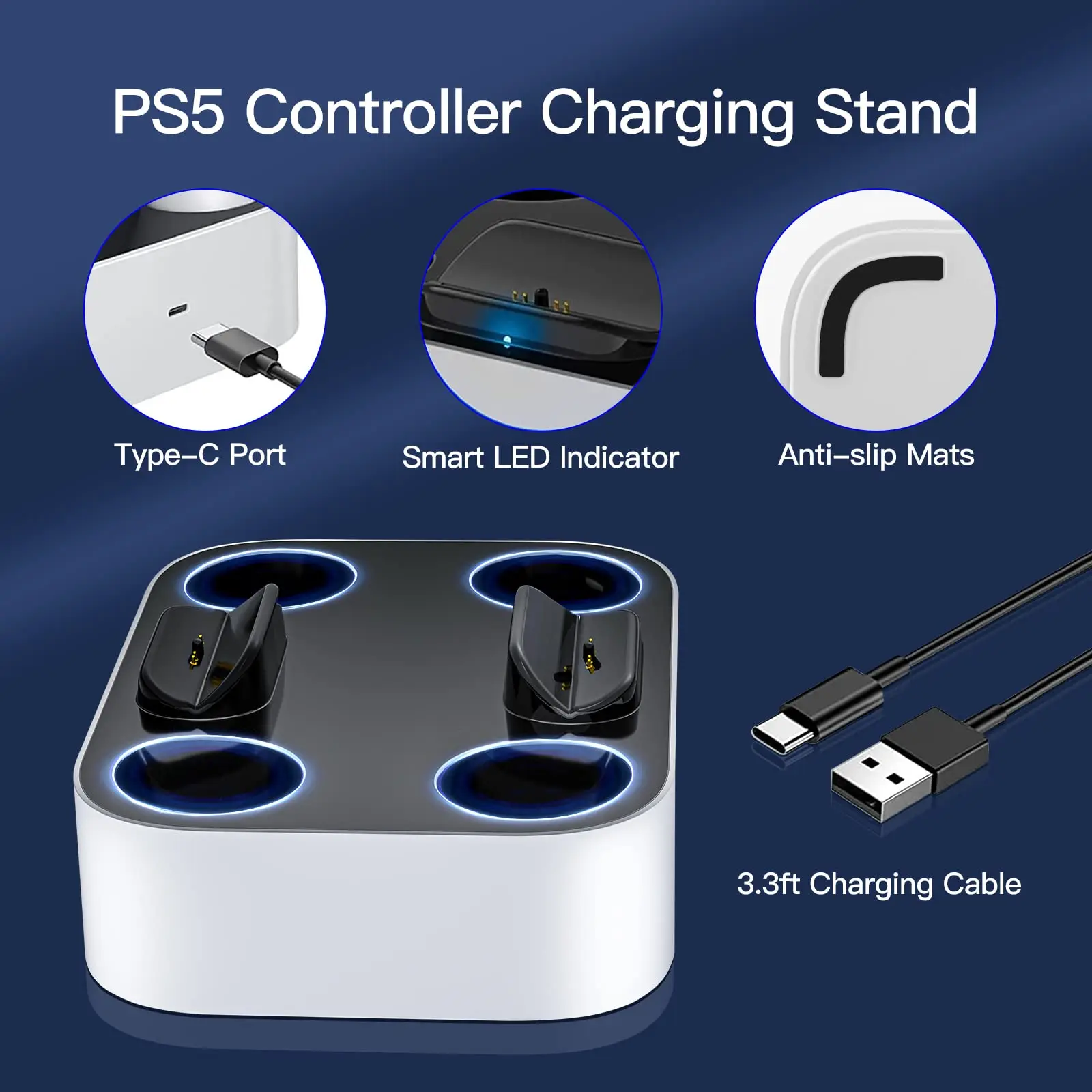 Stacja ładująca kontroler PS5 do PlayStation 5 i kontrolera DualSense Edge Podstawka do szybkiego ładowania z kablem, biały i czarny — zdjęcie produktu 5