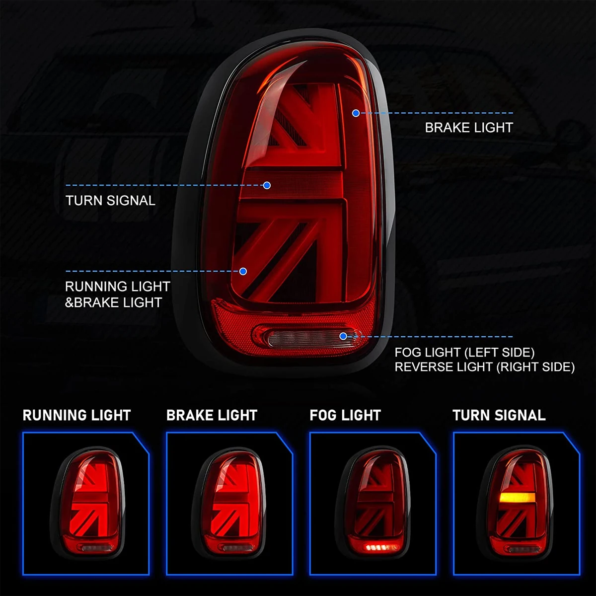 Car Light LED Taillights Assembly Pair For BMW Mini R60 2011-2016 Cooper Countryman Union Jack Rear Tail Lamps w/ Dynamic Lights