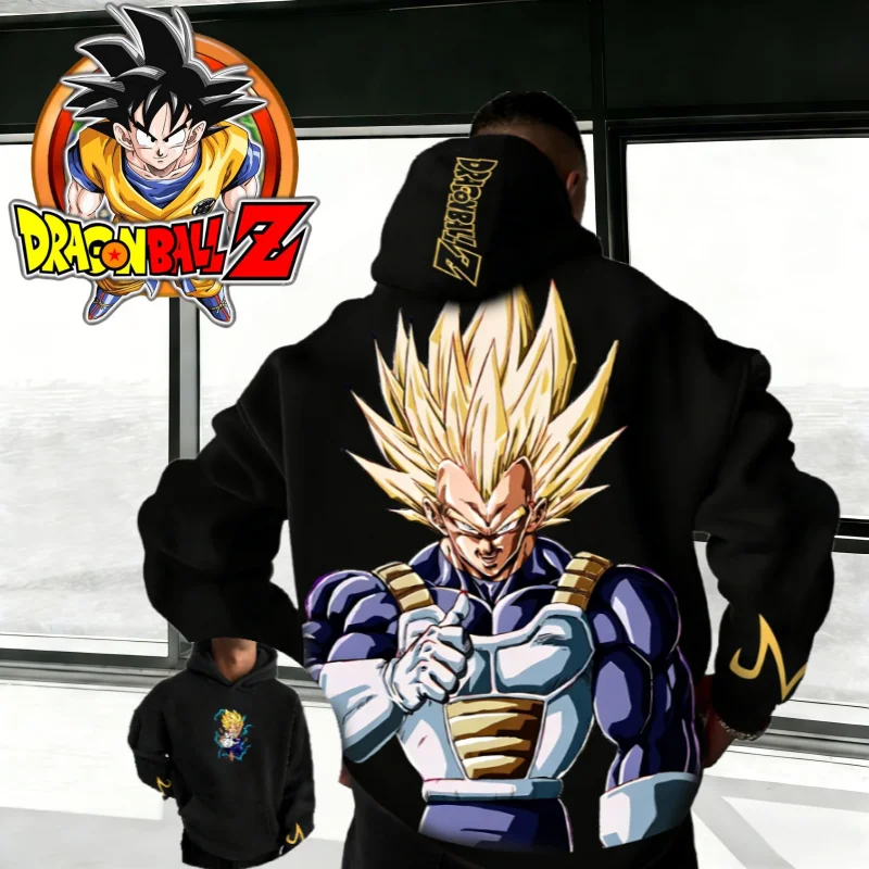 2026 Herbst Winter Dragon Ball Übergroßer Hoodie Hochwertige 100% Baumwolle Super Saiyan Vegeta Druck Unisex Lässiger Sweatshirt