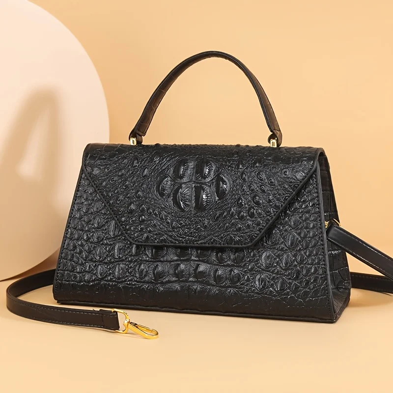 

Women's Synthetic Leather Crossbody Bag with Crocodile-Embossed Texture Hardware & Magnetic Closure, Adjustable Strap