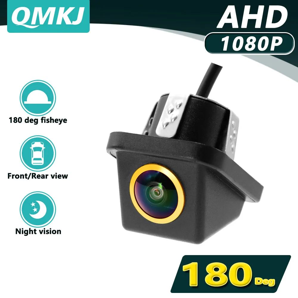 

QMKJ 1080P For Car 180 Degree AHD Rear View Backup Parking Camera Car Reversing Fisheye Golden Lens Lens Camera Night Vision