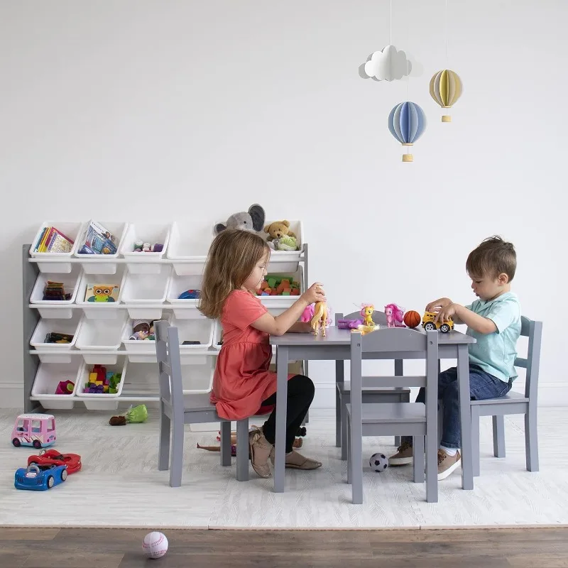 Kids Wood Table and 4 Chair Set,Sturdy Engineered Wood,Durable, Easy to Clean and to Assemble-Grey