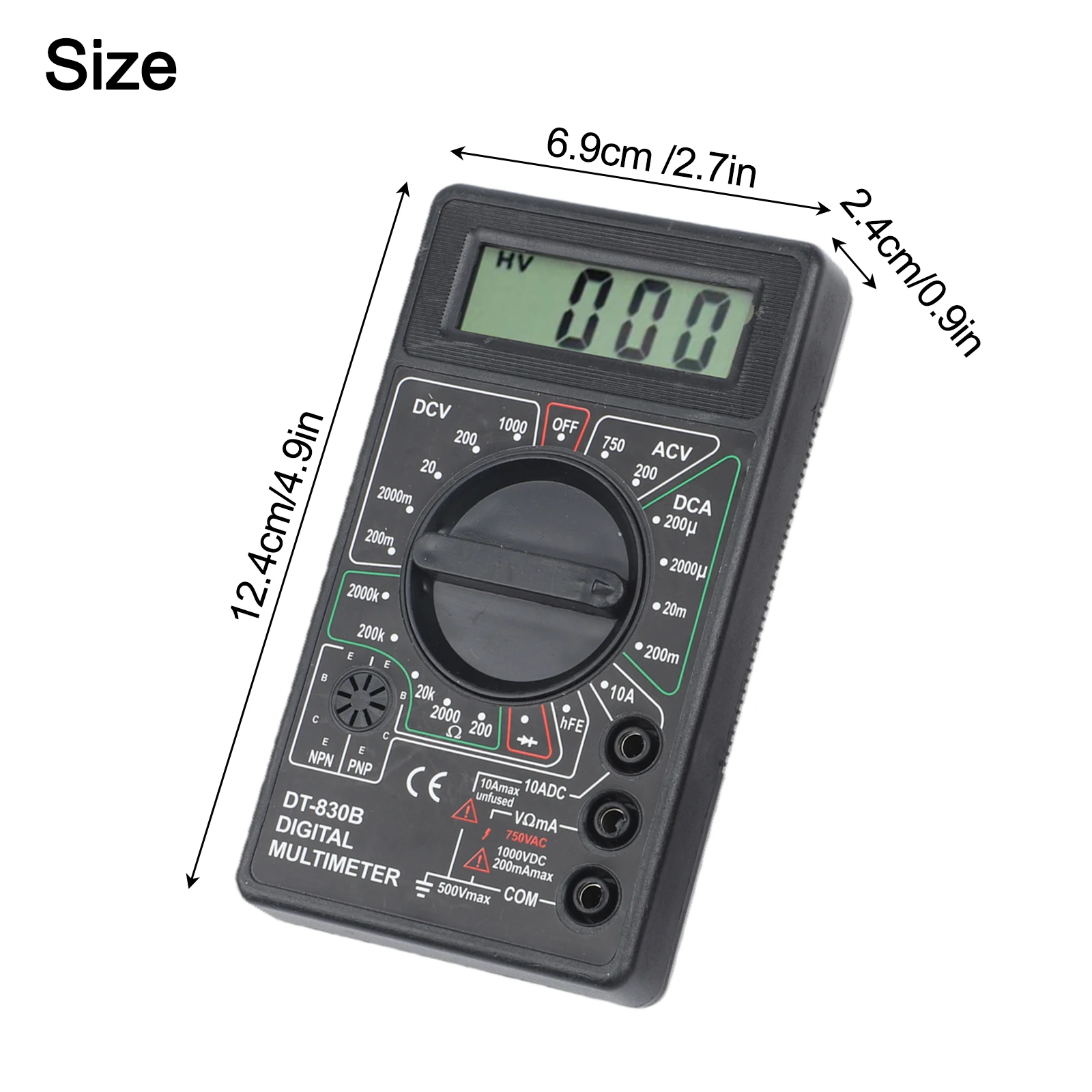 DT830B Compact Multimeter for Field and Workshop Use with Large Display 1999 Counts and Safety Rated Input Protection