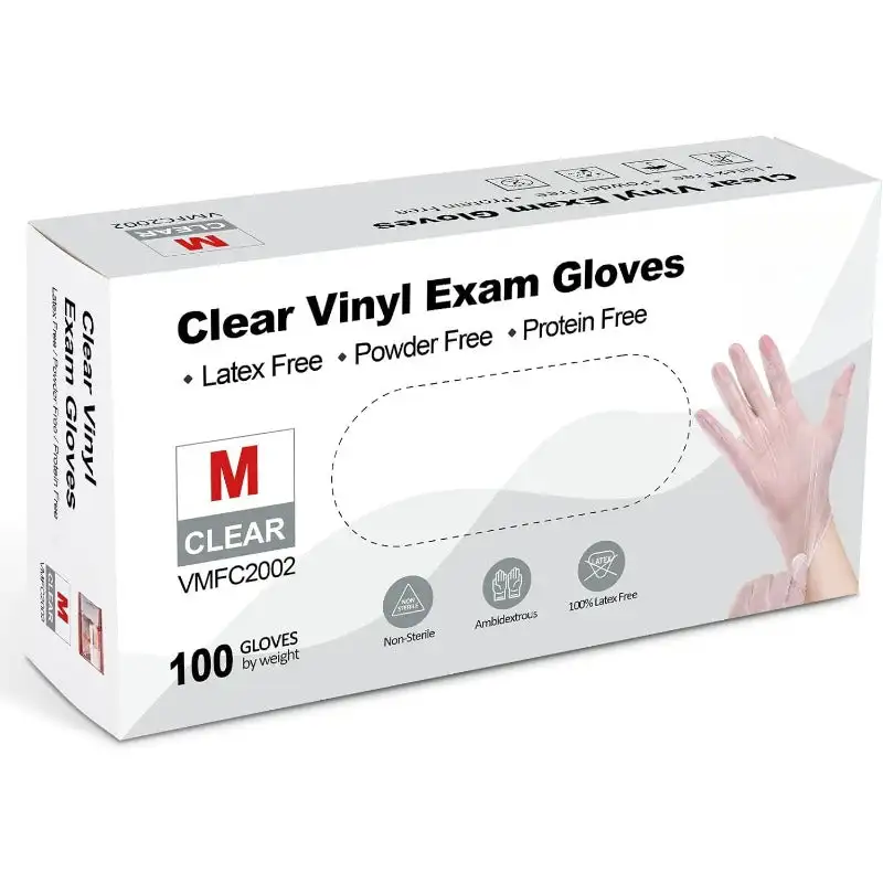 Clear Vinyl Exam Gloves, Latex-Free, Disposable， Cleaning Gloves, Powder-Free, 4 mil