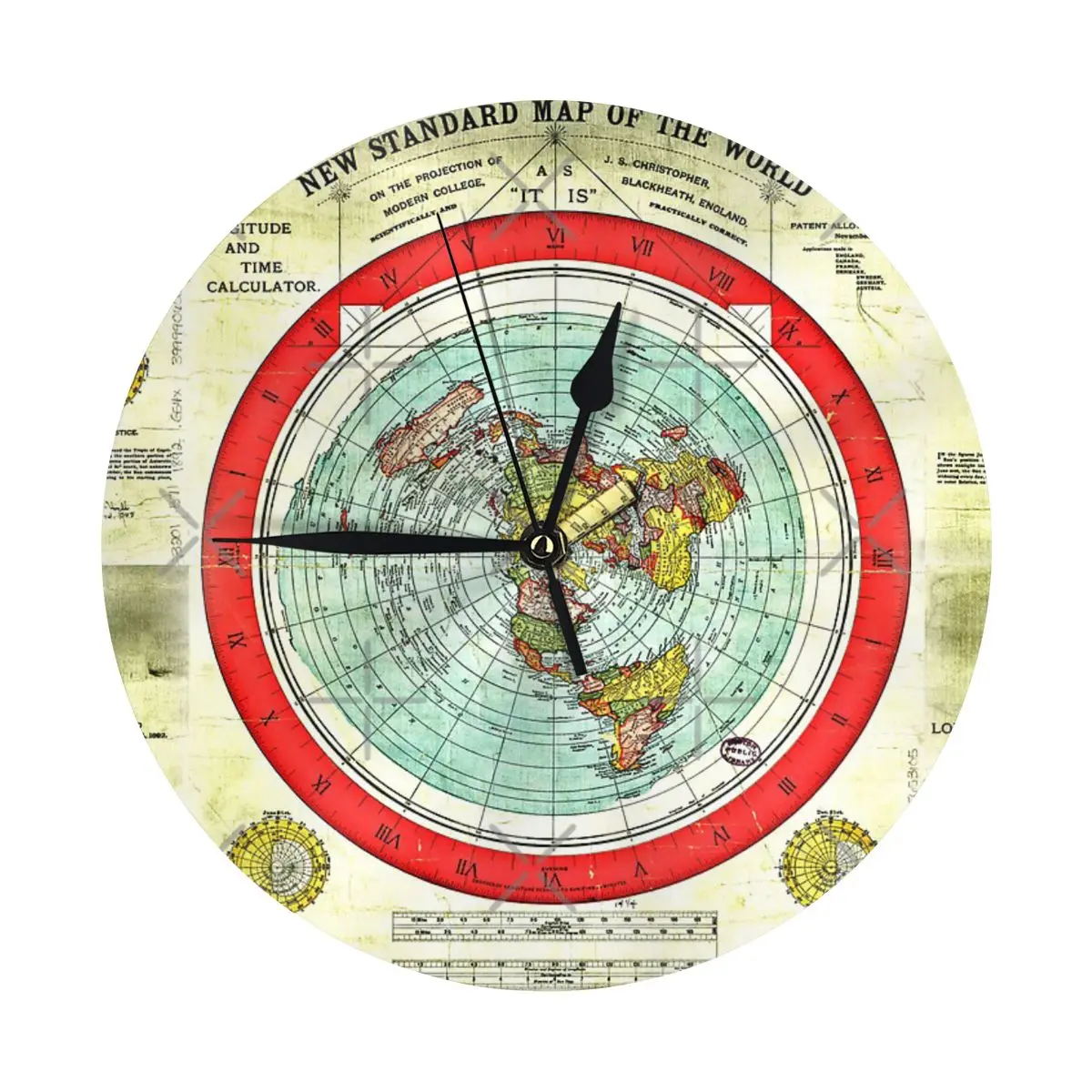 Gleason 1892 Flat Earth Map Research Flat Earth Wall Clock Room Decoration Clock Must-have Ornament Round