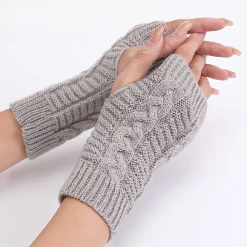 Women Twist Pattern Crochet Knit Fingerless Gloves Faux Wool Hand Warmers Stylish Knitting Arm Mittens Ladies Winter Gloves 2026