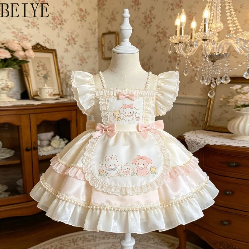Fashion Wear Princess Lolita Girls Dress Summer New Children's Cartoon Birthday Dress Japanese Style Super Cute Pink Dress