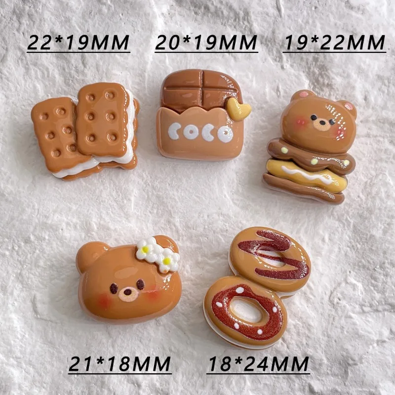 5pcs Cartoon Bear Chocolate Hamburger Cabochons Flatbacks Scrapbooking Phone Case Deco Parts Resin Diary Decoration