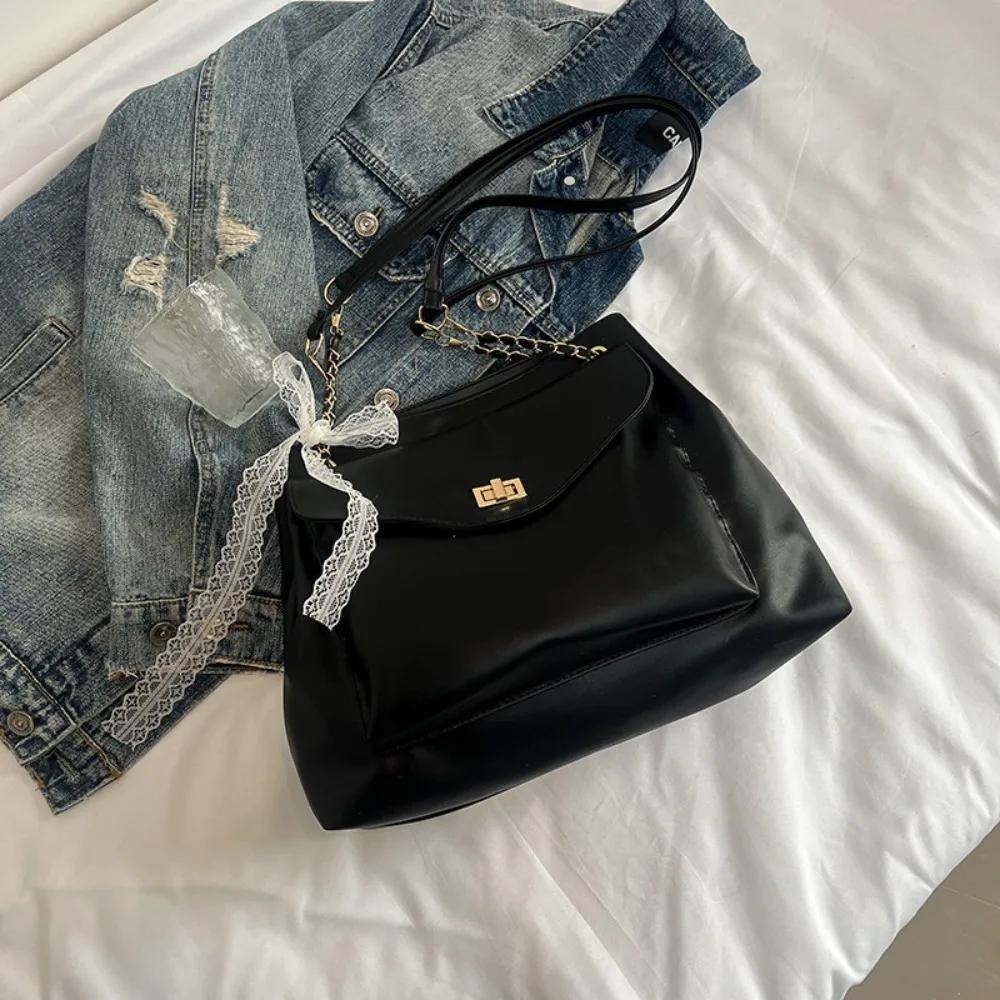 

with Ribbon PU Shoulder Bag Small Pack Solid Color Solid Color Shoulder Bag Handbag Korean Style Retro Crossbody Bag Children