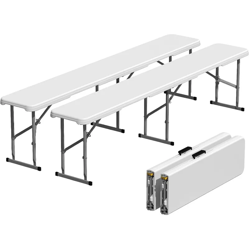 

6ft Folding Bench 2 Pack, Plastic Folding Bench for Picnic Camping Dining Party Garden, 6 feet Foldable Benches for Soccer