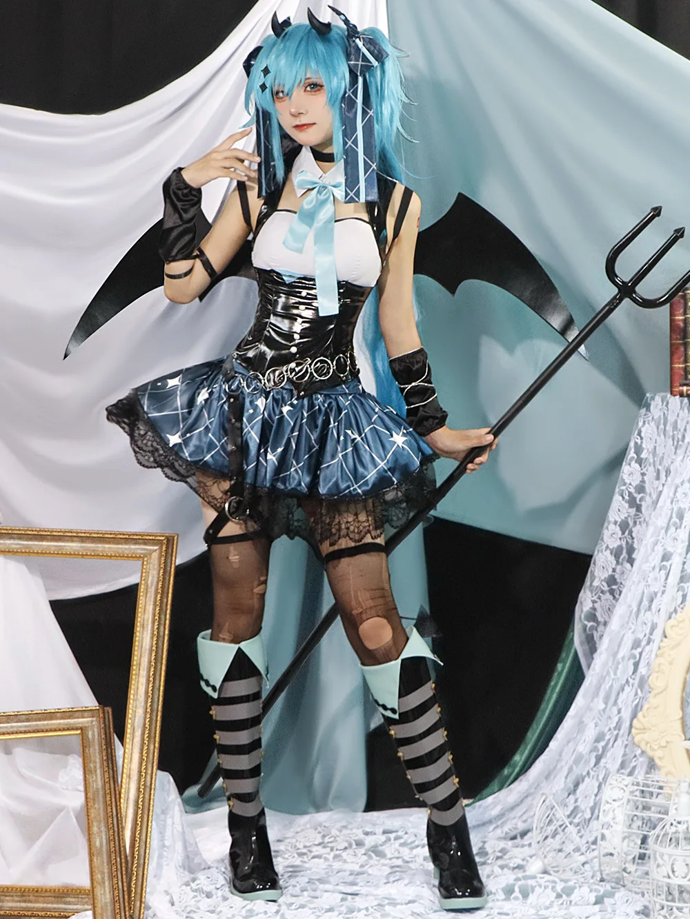 Anime Demon Miku Cosplay Costumes Women Sexy Dress Wings Suit Miku Cute Devil Uniform With Tail Halloween Carnival Party Clothes
