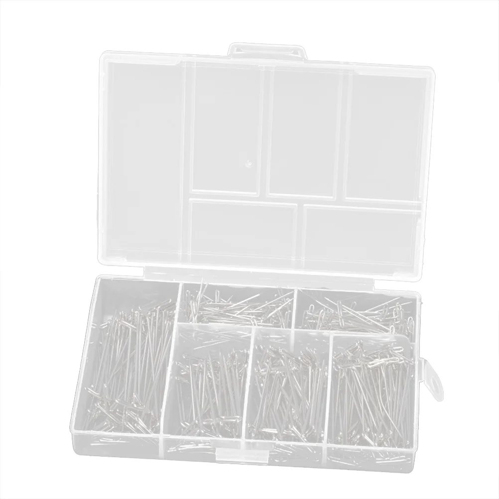 

450Pcs T-Pins Set Stainless Steel 27mm 32mm 38mm 45mm 53mm Plastic Box Styling Sewing Blocking Knitting
