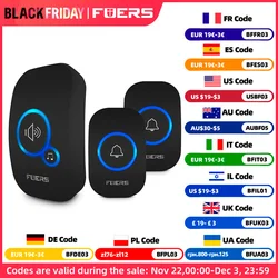 Fuers Wireless Doorbell Waterproof Door Chime Kit Welcome Chime Home Door Bell Intelligent 32 Songs Melodies Sound And LED