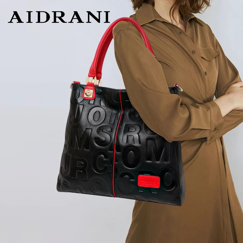 

Aidrani Genuine leather women's letter pattern shoulder bag large capacity tote bag cowhide handbag