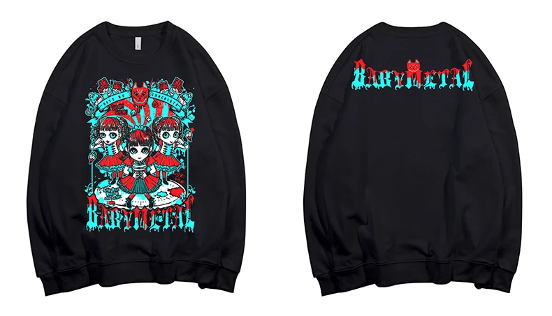 BABYMETAL-Heavy Mental Duplo Impresso Hoodies, Moletons, Pullovers, Tops, Harajuku, Streetwear Kawaii, Roupas