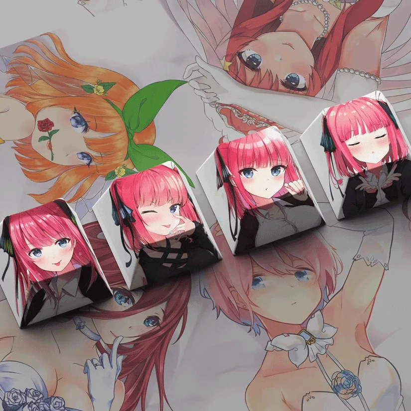 The Quintessential Quintuplets PBT 4 Keycaps Anime Nakano Ichika Nino Miku Keycaps Five Sides Height Anime Print Key Caps Decor