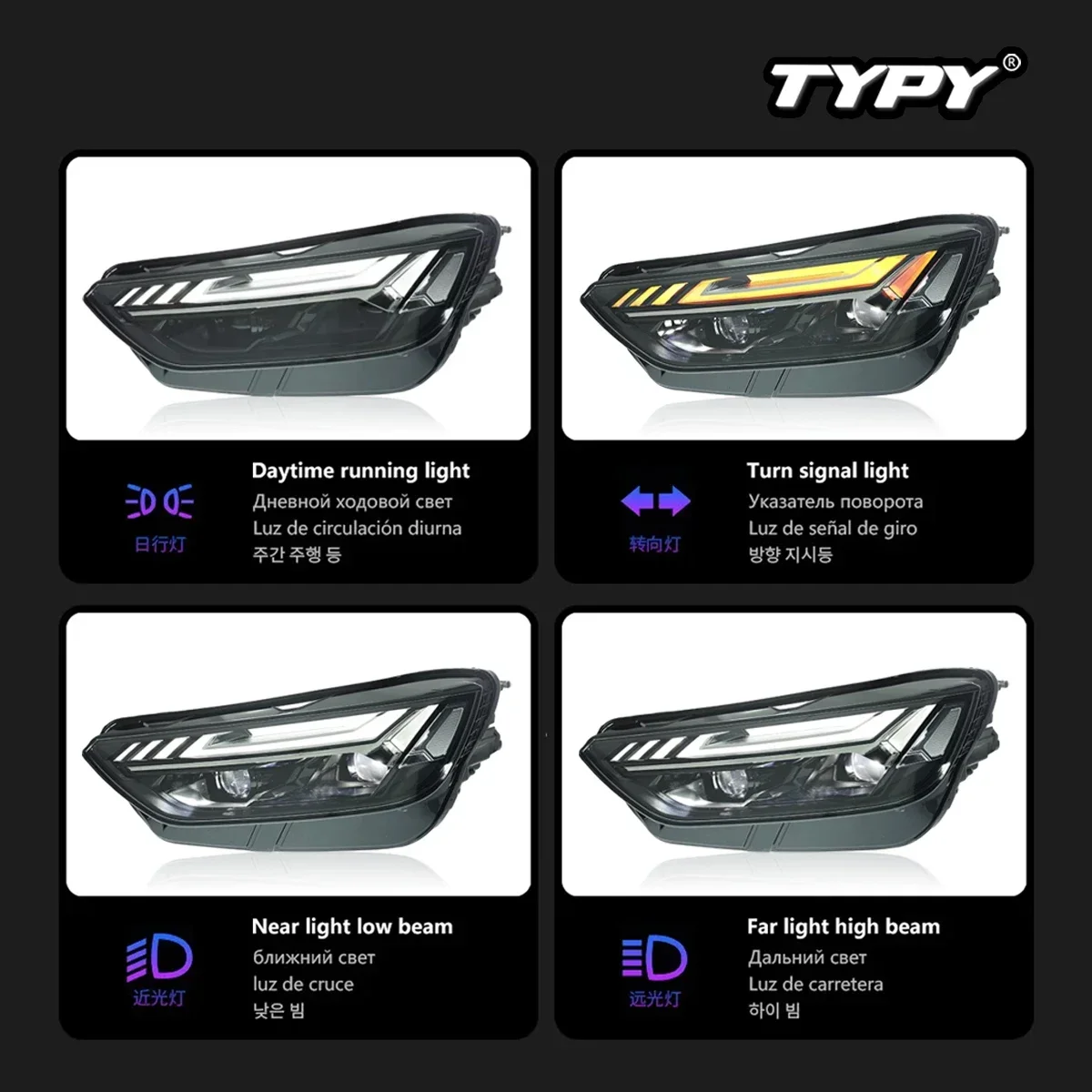

Автомобильные фары TYPY для Audi Q5, светодиодные фары для проектора, 2021-2024, DRL, дневные ходовые огни, передние фонари, указатель поворота