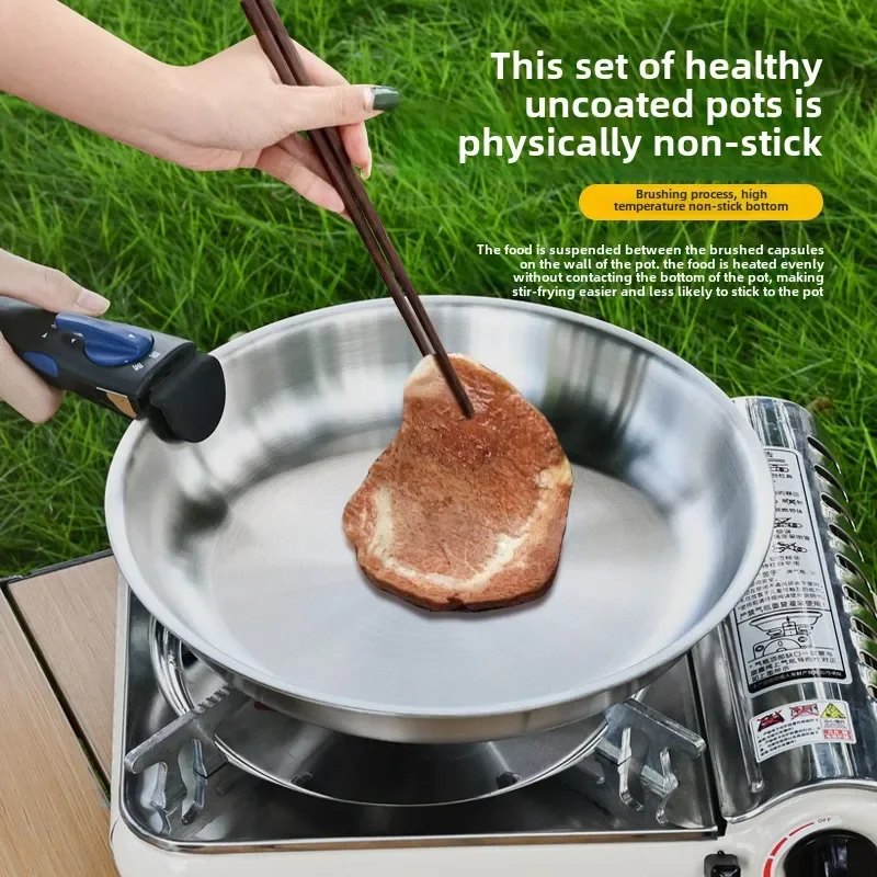 Outdoor Pot 316 Stainless Steel Wok Camping Small Pot Three-piece Set Portable Removable Picnic Pot