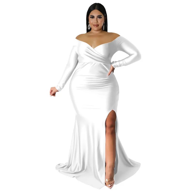 L-4XL 2023 wiosna kobiety odzież moda V Neck z długim rękawem Bodycon podział Sexy Party wieczór Plus rozmiar sukienki kobiece stroje