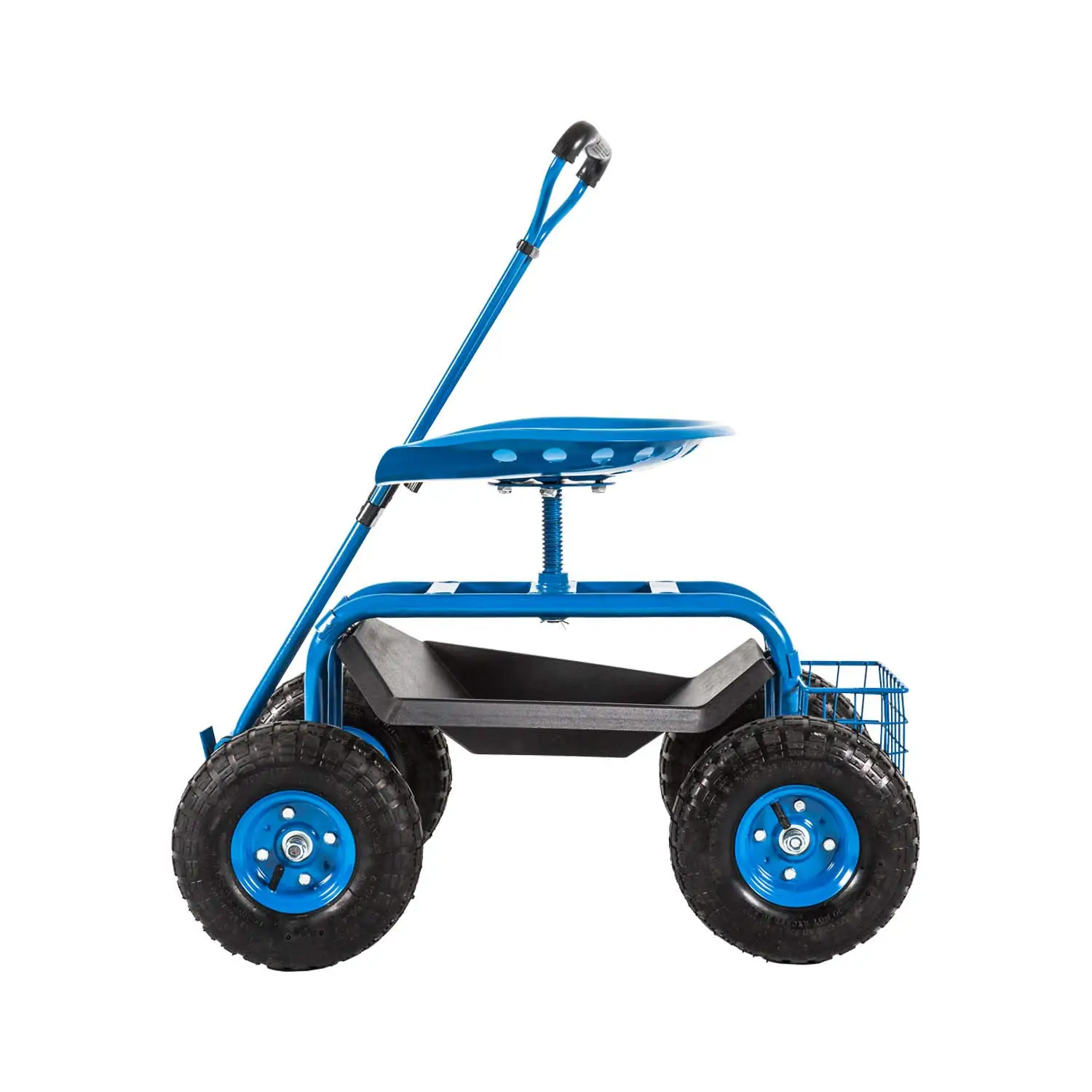 Rolling Garden Cart Scooter Stool - Garden Cart with Wheels & Seat, Adjustable Handle 360 Degree Swivel (Blue)