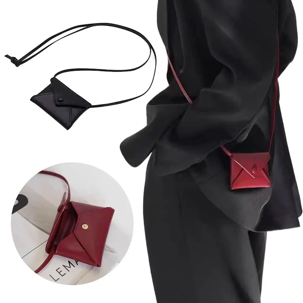 

New PU Leather Shoulder Bag Solid Color Durable Crossbody Bag Multifunctional Mini Bag Necklace