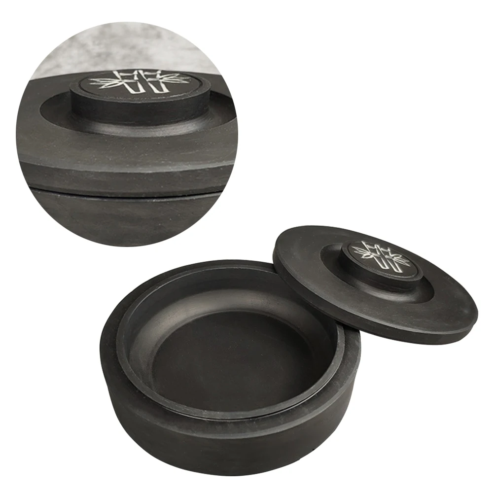 

Black Inkstone with Cover High Quality Traditional Calligraphy Accessory Chinese Smooth Surface Round Shape Economic Practical
