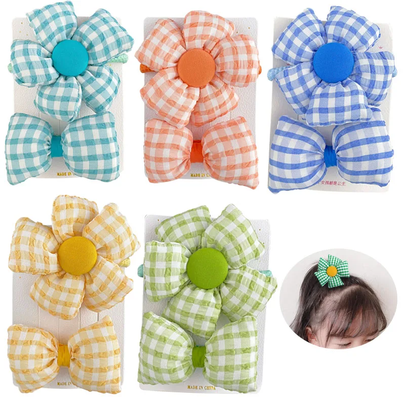 

2 Pcs/Set Cute Flower Bow-knot Hair Rope Set Girl Elastic Rubber Band Hair Accessories Hair Ring Kid Headdress