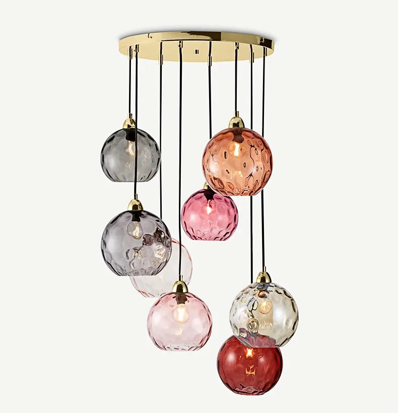 Nordic Colored Glass Ball Lustre Pendant Lights Modern Water Grain Restaurant Kitchen Hanging lamp Bedroom Bedside Lamp Fixtures
