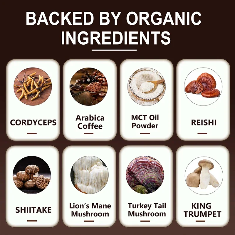 Complément de café champignon crinière de Lion avec Reishi, Cordyceps et queue de dinde, énergie, clarté et concentration mentale, rehausseur de cerveau