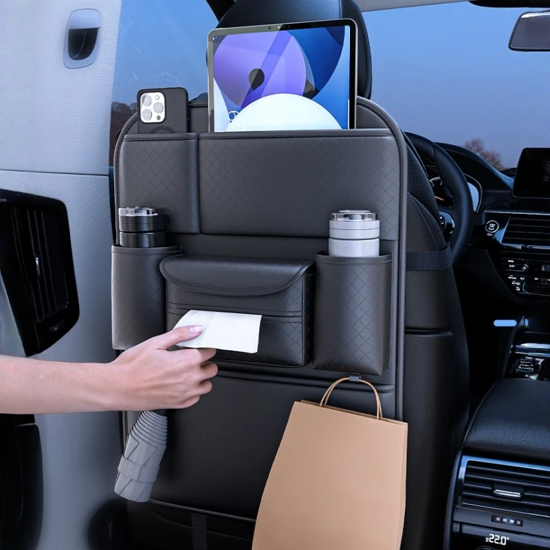 Aufbewahrungstasche für die Rückenlehne des Autositzes, Aufbewahrungstasche für das hintere Regal, Hängetasche mit zwei Getränkehaltern, Taschentuchbox, multifunktionaler Organizer
