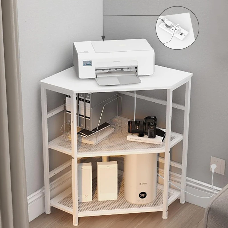 Corner Printer Stand Desk Power Socket Charging Plug USB Port Adjustable Storage Rack Computer