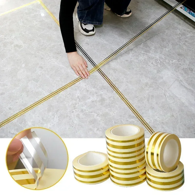 5M New gold tape self adhesive tile gap Sealing Foil Strip Waterproof Floor Line Decals wall stickers home decor living room