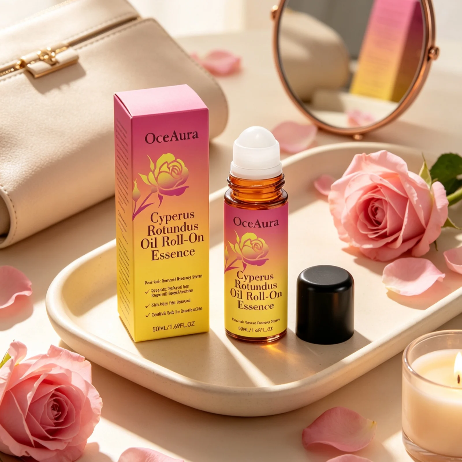 OceAura Rose Roll-On Oil Deep Moisturizing Post Hair Removal Ice Feeling Body Anti Hair Growth Inhibition Roll-On Perfume Oil