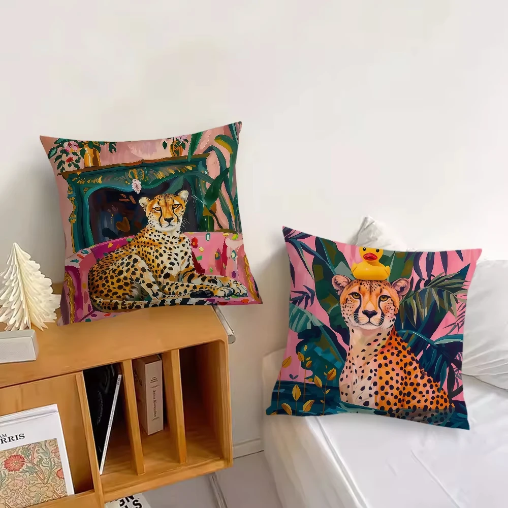 Nordic Simplicity Fashion Cheetah & Plant Cushion Cover Pillow Decor for Home Sofa Living Office Car - Room Decoration