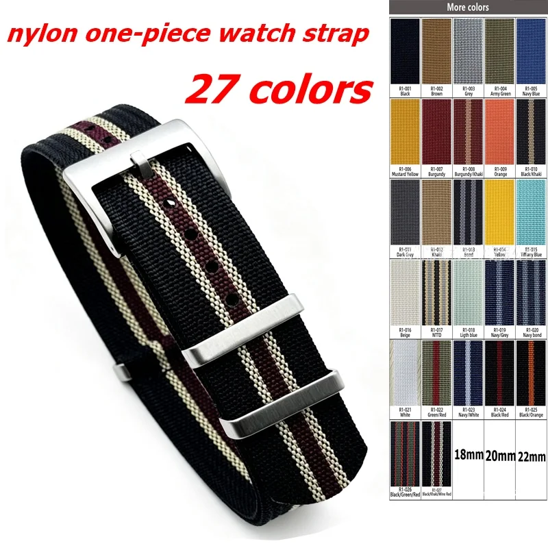 Bracelet de montre Nato en nylon côtelé, monobloc, pour Omega Seiko Rolex, 18mm, 20mm, 22mm, bracelet de montre de Sport pour montre universelle