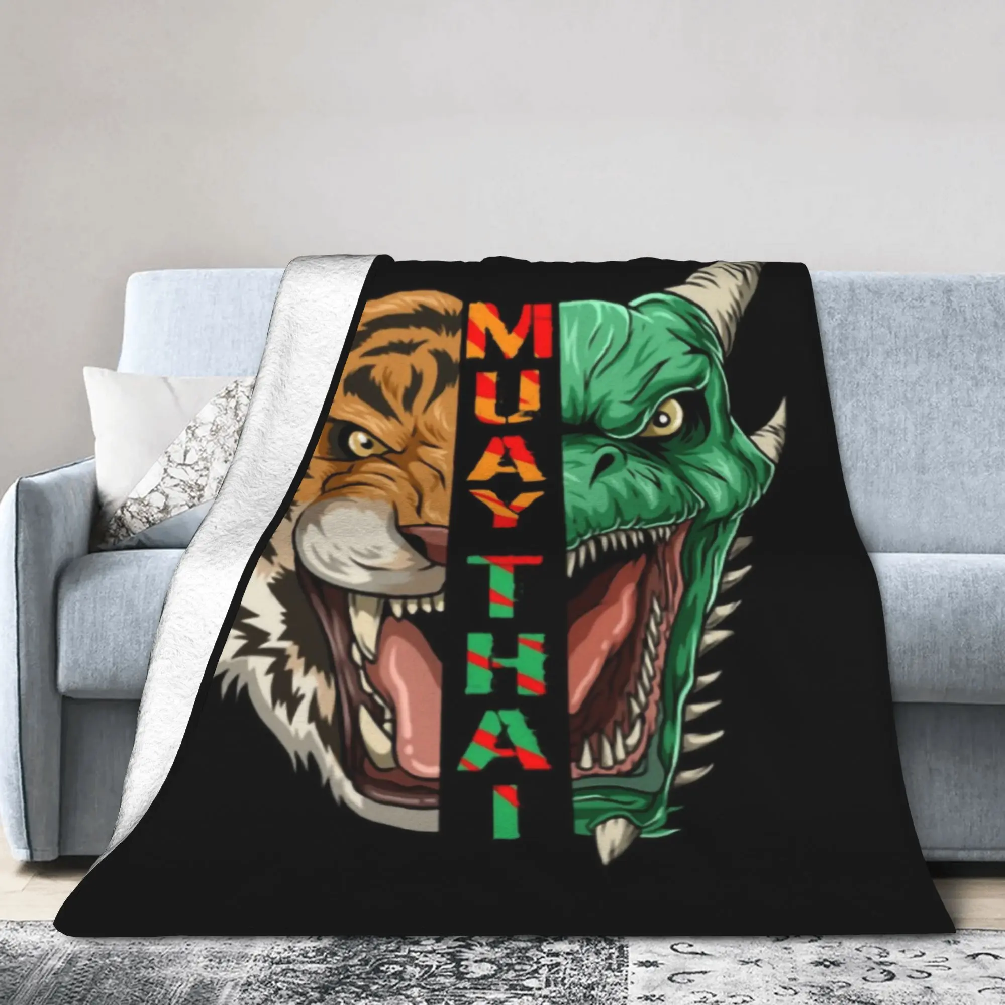 Custom 3D Printed Muay Thai Dragon And Tiger Blankets Thailand Boxing Martial Art Throw Blanket for Sofa Travel Bedding