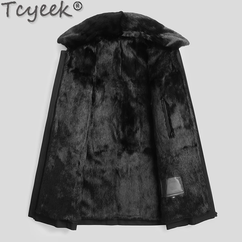 Tcyeek Winter Jacket Men Natural Whole Mink Fur Liner Coat Mid-long Warm Real Fur Parka Mens Clothing Whole Mink Fur Collar 남성모피