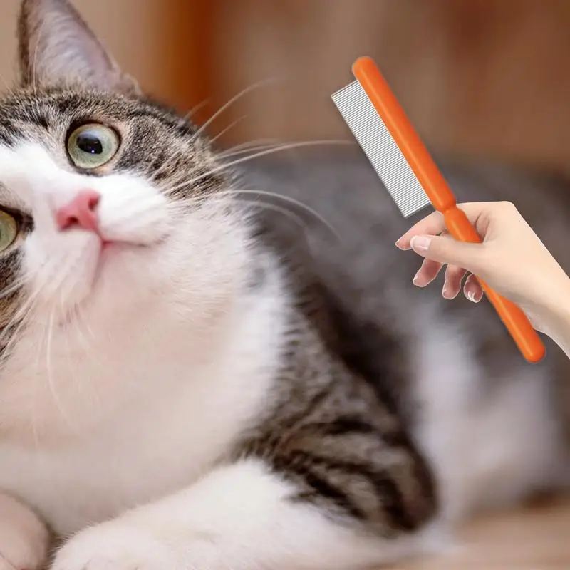 Stainless Steel Grooming Comb With Ergonomic Handle Cleaning Floating Hair Comb For Dogs Cats Pets Grooming Accessories