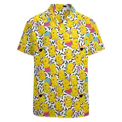 Men's Duck Hawaiian Shirts Mushroom 3d Printed Fashion Short Sleeve Oversized Blouse Vocation Beach Harajuku Social Clothing