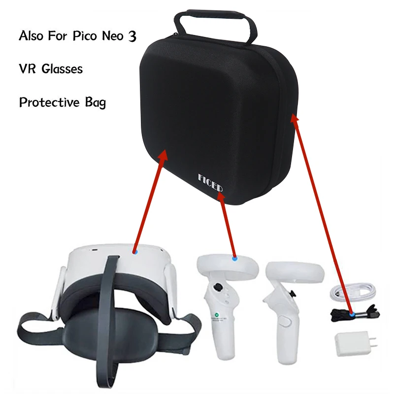 FICEP Bag per Oculus Quest 2 /meta quest 3/ Pico 4 Case scatole portatili VR Headset custodia da viaggio custodia rigida in EVA