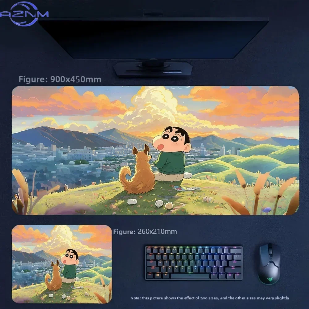 Anime Crayon Shin-chan and Shiro Folding Clothes Large Mousepad Rubber Non-Slip Gaming Desk Mat Keyboard Pad for Home Office Dec