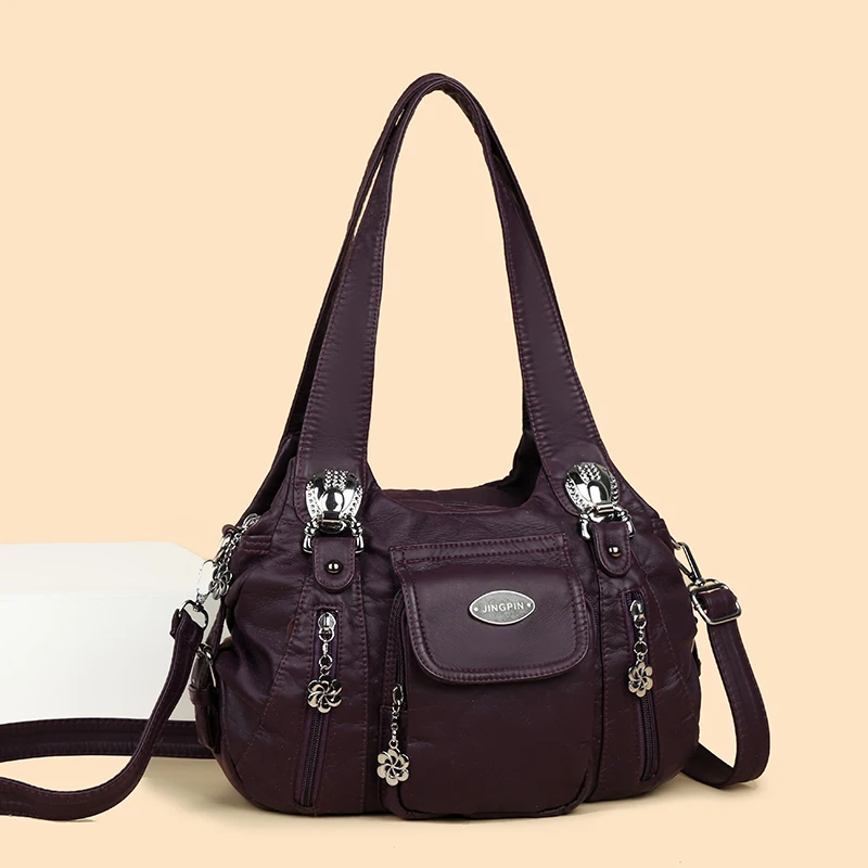 

Solid Color Shoulder Bag For Women Fashion Soft Leather Casual Tote Bag Ladies Vintage Messenger Crossbody Bag Commuting Sac