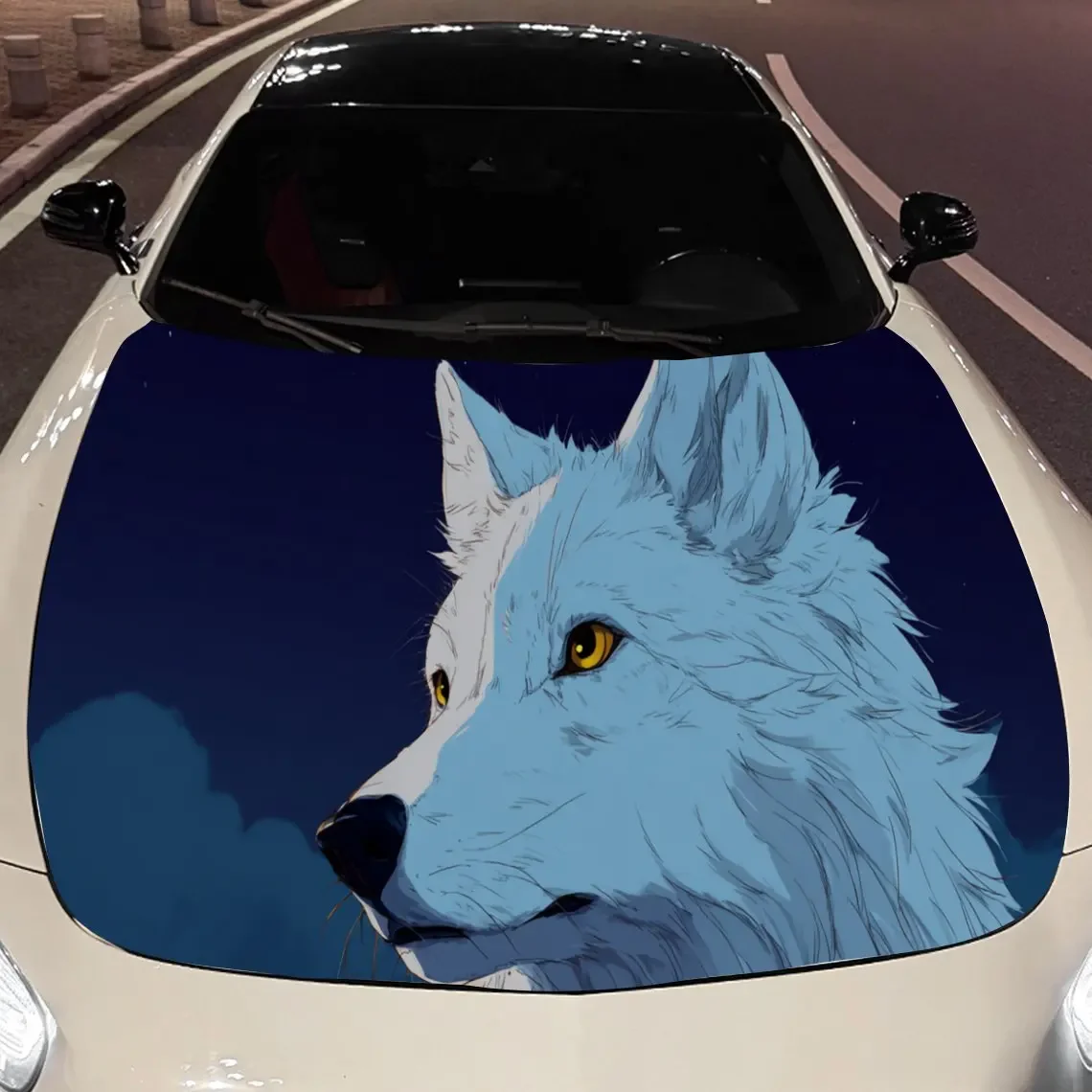 

White Wolf Turn Head Car Hood Sticker PVC Self Waterproof Stick, Striking Auto Exterior Accessories Decor Protect Gift for Lover