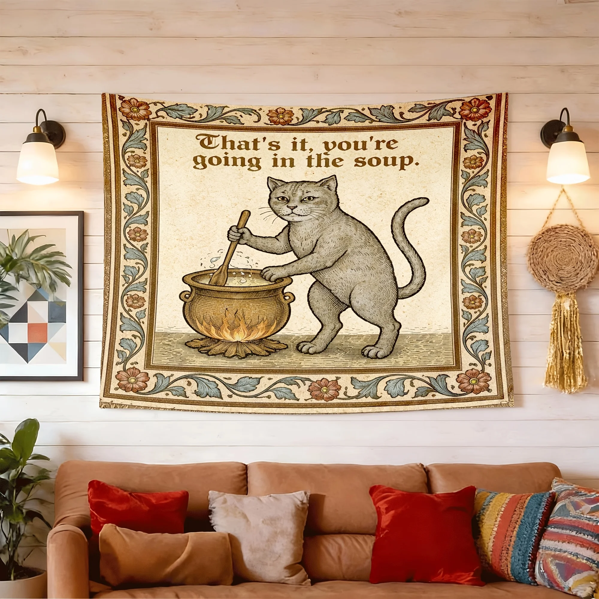 1pc Vintage Magic Cat Tapestry, No Power/Batteries Needed, Ideal for Dorm Office Bedroom Home Decoration Items
