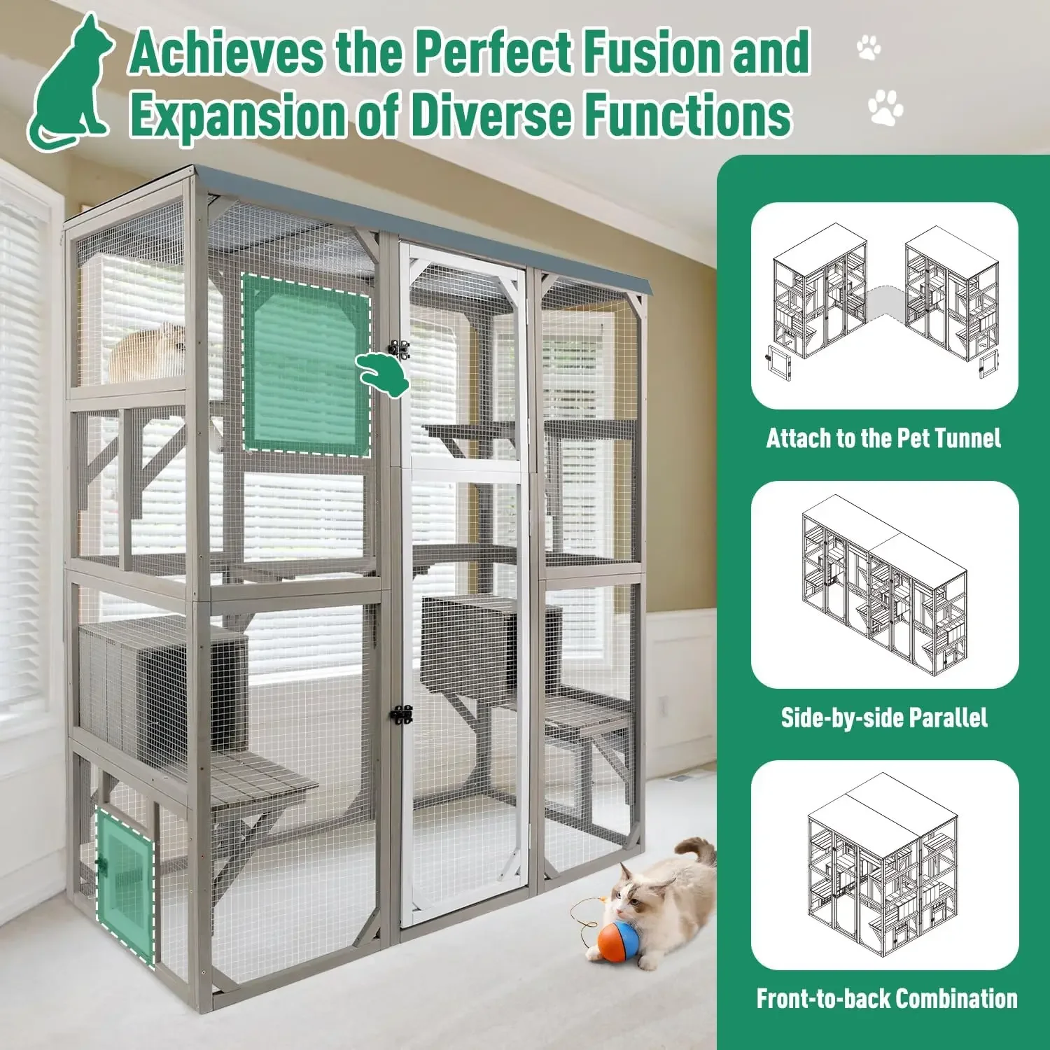 [¡Stock limitado! ]Cabinetes para gatos al aire libre, casa grande de madera para gatos, patio para gatos de interior, refugio para gatos ferales con 2 puertas espaciales