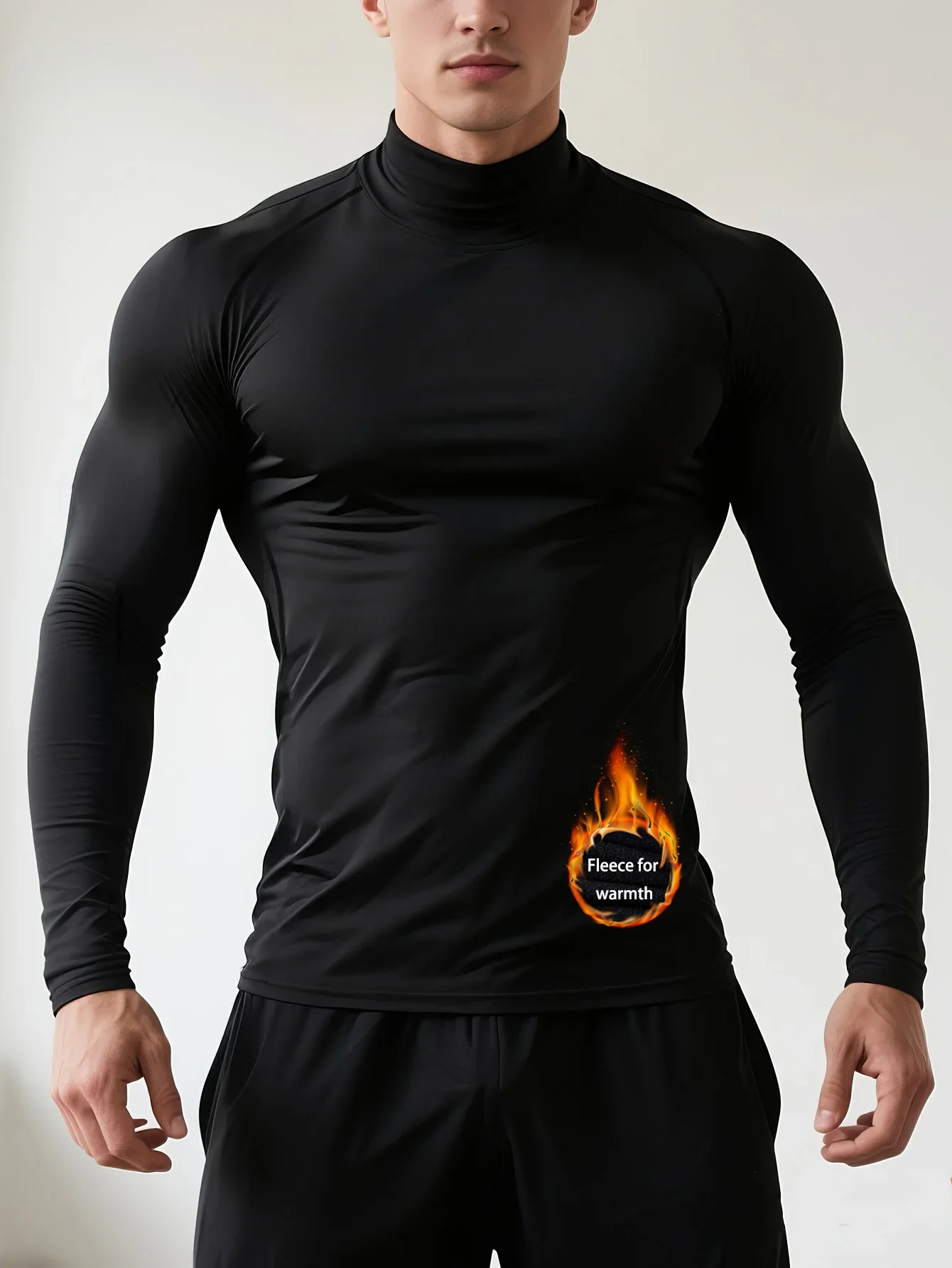 

Men's warm shirt, winter warm compression top, medium and high collar undershirt, for cold weather training