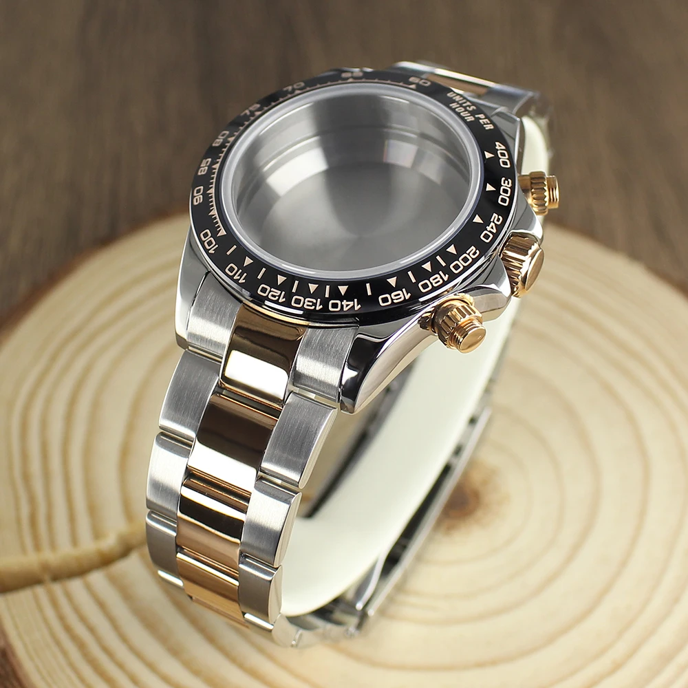 39mm VK63 Watch Case strap Silver Gold Watch Accessories Stainless Steel Sapphire Glass Waterproof For Seiko VK63A For Daytona view 3